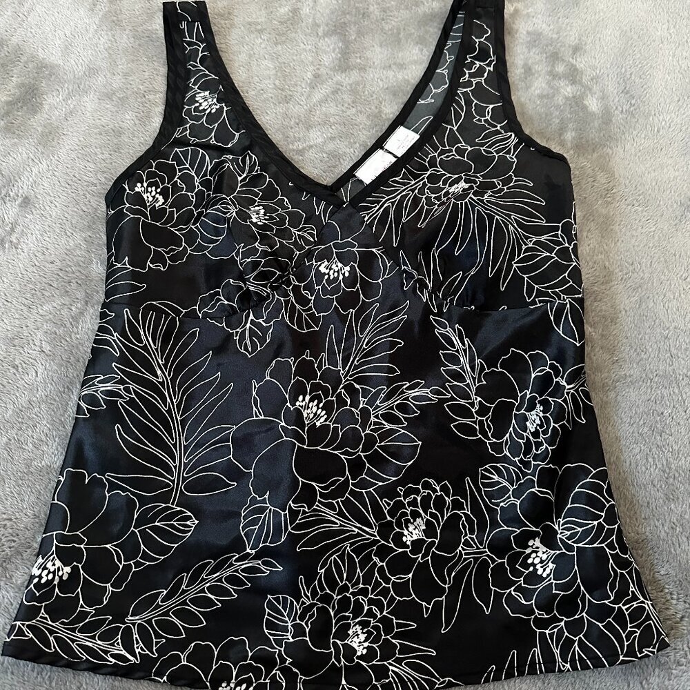 Vintage 90s Y2K Xhilaration Satin Babydoll Tie Back Tank Top Large Black Shirt